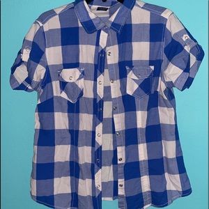 Blue and White Plaid Shirt